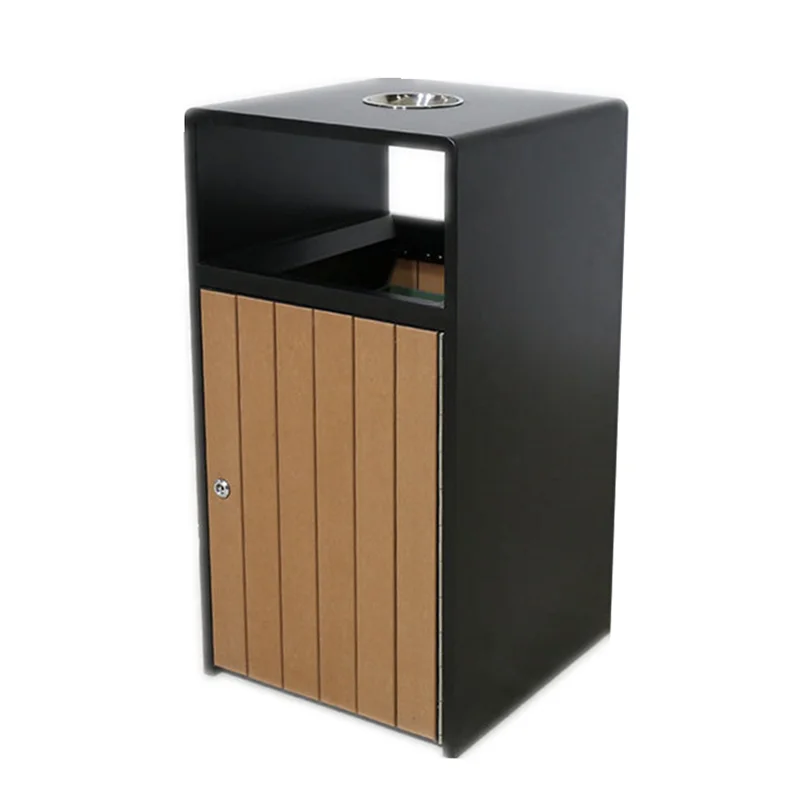 Outdoor Plastic Wood Garbage Receptacle Trash Can Outside Street Park Recycle Waste Bin Public Commercial Dustbin with Ashtray