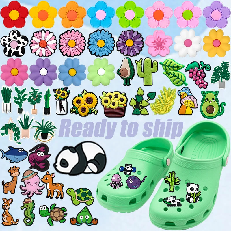 Hot Sale Designer Animals Panda Shoe Charms Plants Flowers Shoe Button Wholesale Pvc Charm Custom Accessories Bulk