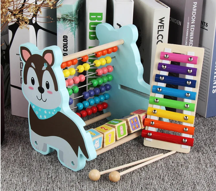 Wooden Children's Multifunctional Octave Knocking on the Piano Calculation Stand Puzzle Beaded Early Ed Toy