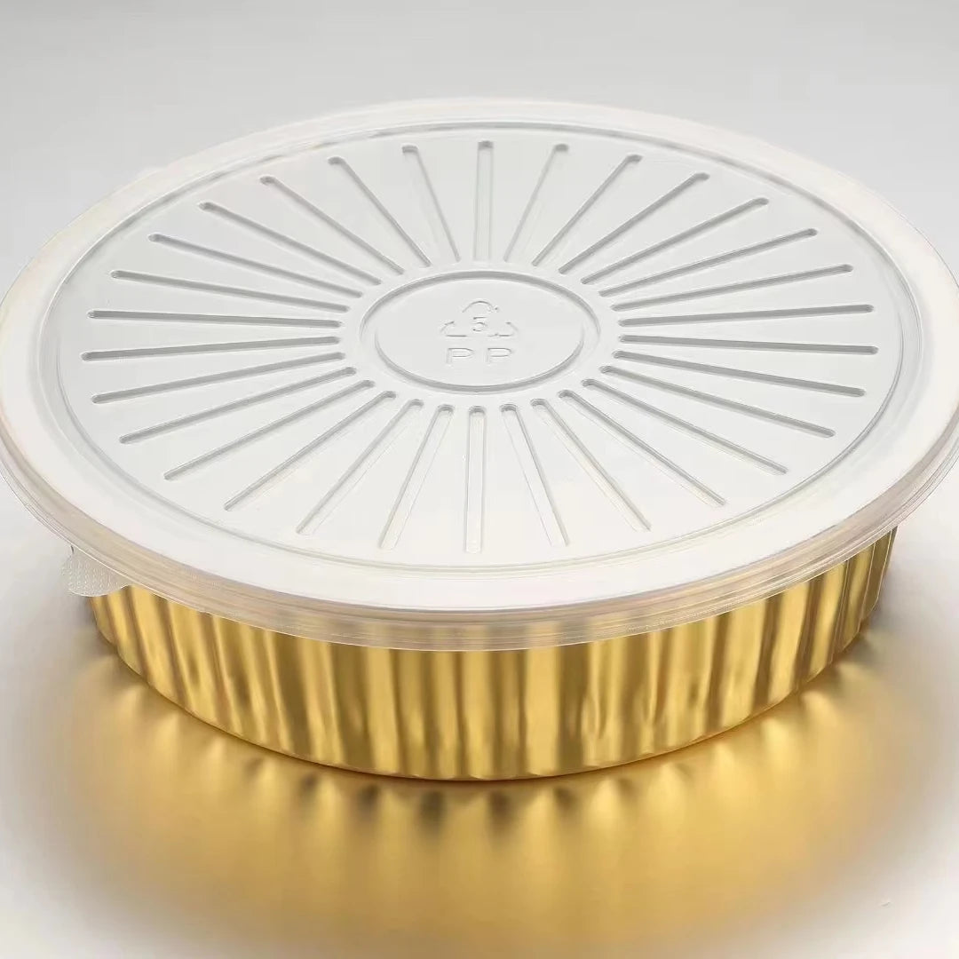 Large and Deep Aluminum Foil Gold Bowl Food Grade Aluminum Container High Quality Foil Pans Smooth Wall  Round Shaped