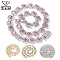 TOP ICY 13mm Big CZ Stone Tennis Chain pink Yellow CZ Colorful Icy Bling Hip Hop Chain Mix Color Chain Luxury pink Jewelry