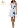 2023 Oem Summer Clothing Women Floral Sleeveless V Neck Belted Skirt Floral Garment Lady Elegant Casual Short Dresses