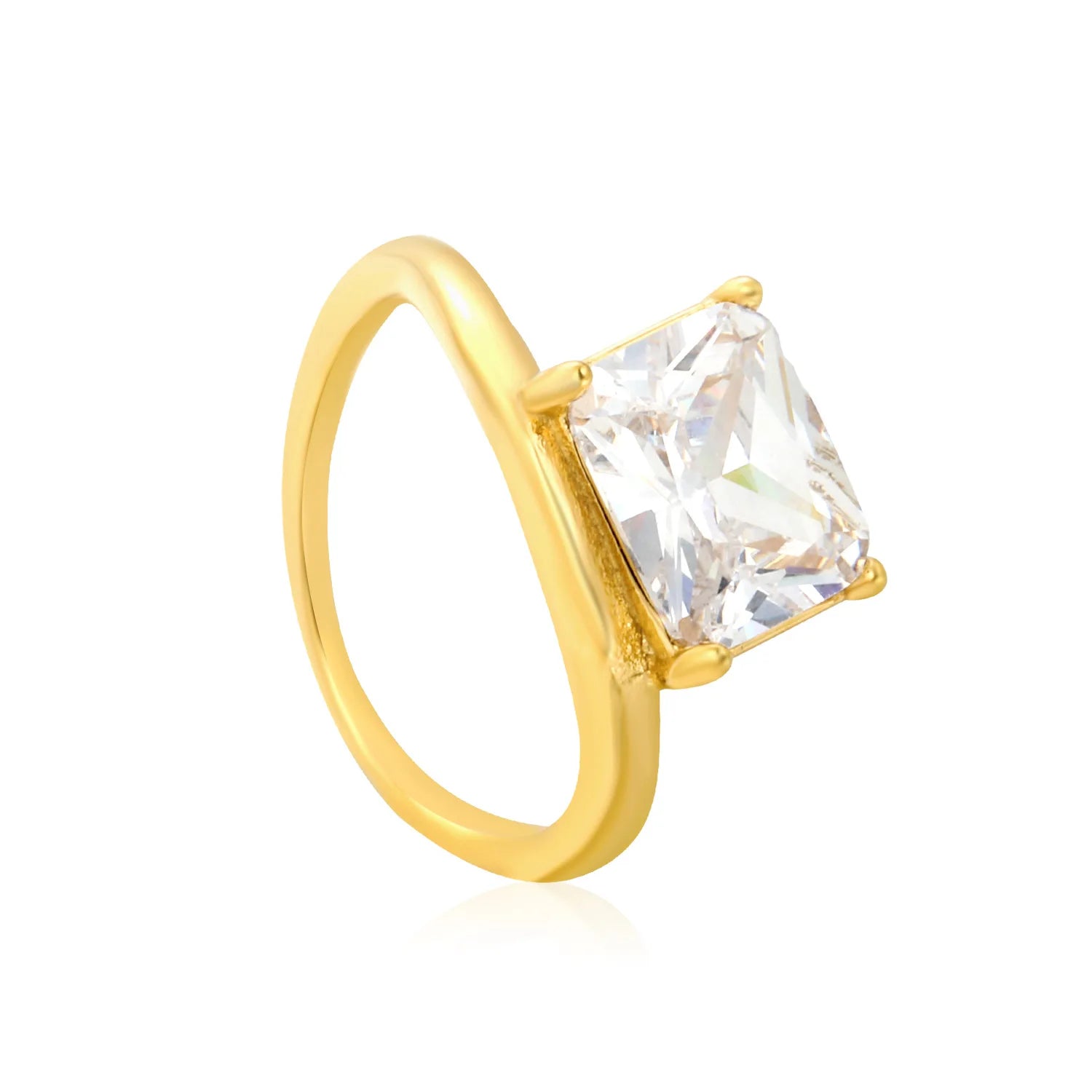 Single Stone Stainless Steel Zirconia Ladies square Zircon Gold Plated Finger Rings for Women with Zirconia Stones