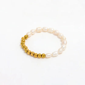 Fenny 18K PVD Gold Plated No Fade Elegant Natural Freshwater Pearl Hand-beaded Stainless Steel Bracelet Jewelry Wholesale