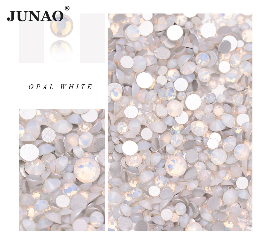 JUNAO Top Quality Mix Size SS6-SS16 Opal White Crystal Stone Nail Art Rhinestones Applique for Clothes