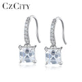 CZCITY Classic Design Quality Bling Jewelry Women Earring Hooks Princess Cutting Square CZ Drop Earing 925 Sterling Silver