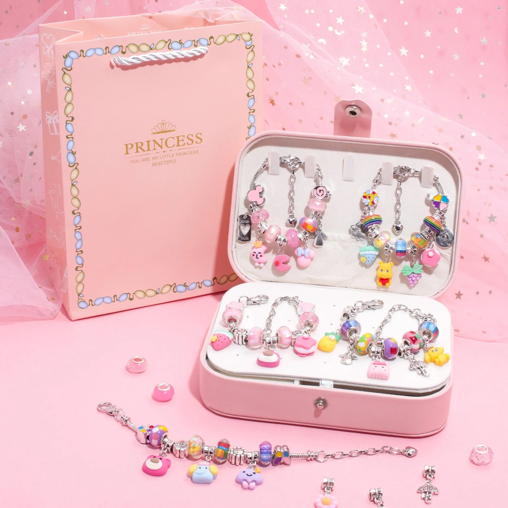 Children's Alloy Gold Charm Bracelet Making Kit Jewelry DIY Cartoon Anime Set Cute Multi-color Beaded Wedding Holiday Gift