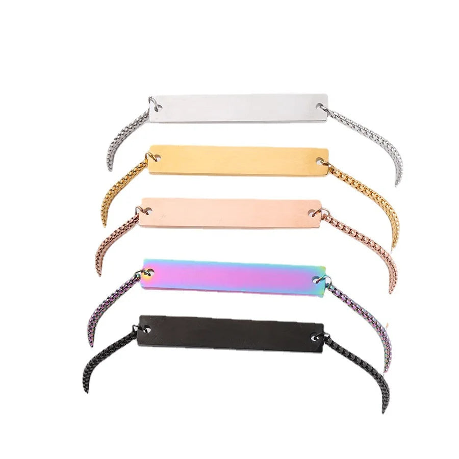 Fashionable Jewelry DIY Customized Adjustable Length Bracelets Letterable Strip Pendant 18K Gold Plated Bracelets Women Gifts