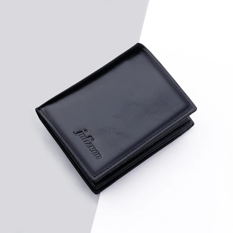 2022 Vertical Wallet Men's Short Oil Wax Pu Leather Zipper Card Holder Wallet