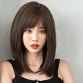 Asian Wig Brown Synthetic Wig with Bangs Ombre Brown to Honey Blonde Wigs for Women Layered Hair for Girls Daily Party Use