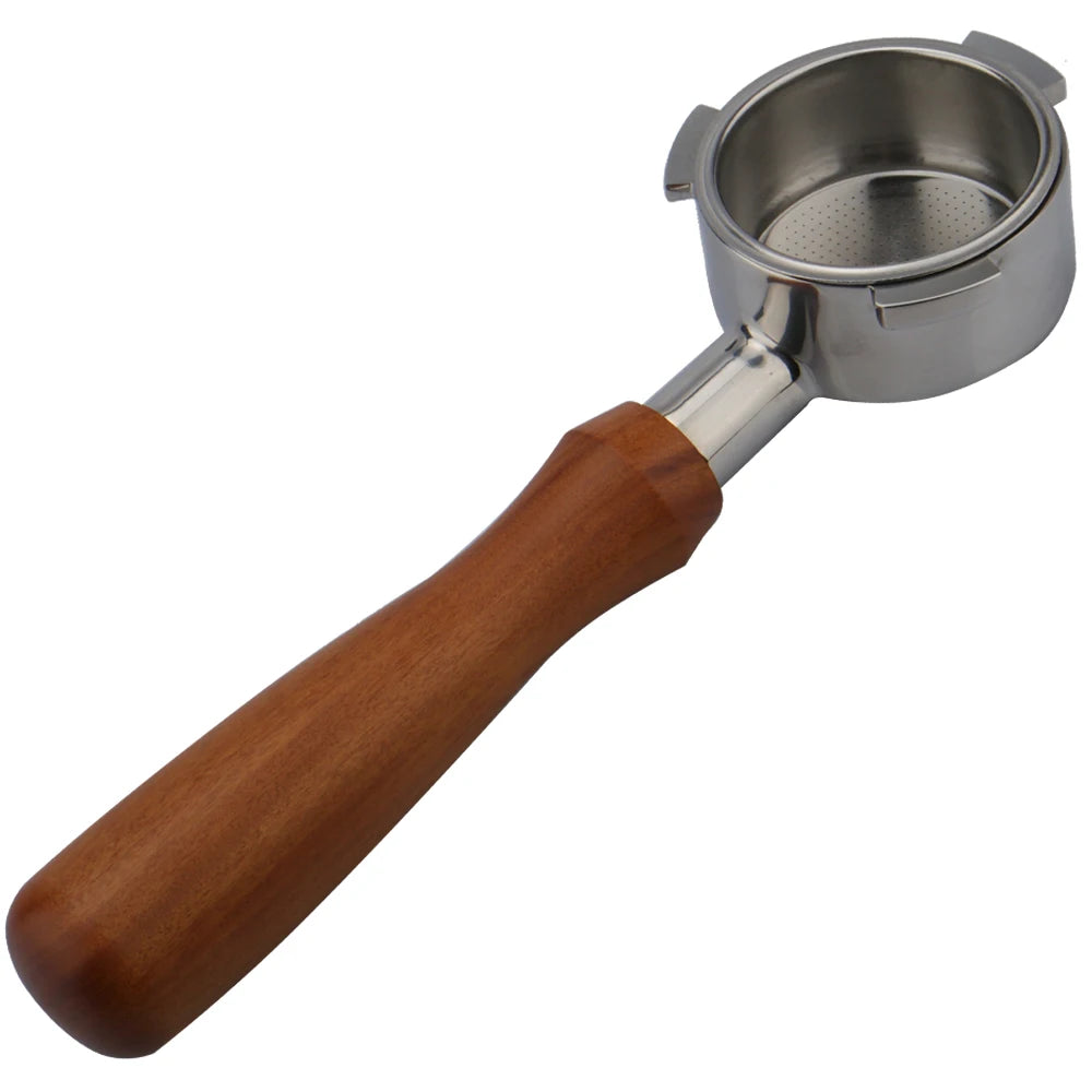 Top Quality 51mm Redwood Coffee Handle Stainless Steel Bottomless Portafilter Support Sample and Customized Suitable Delonghi