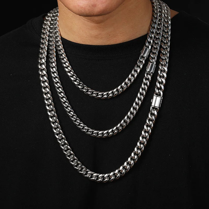 Hip Hop Cuban Curb Link Men Women 8mm 10mm 12mm 14mm  Cuban Link Chain Stainless Steel Chain Necklace Jewelries