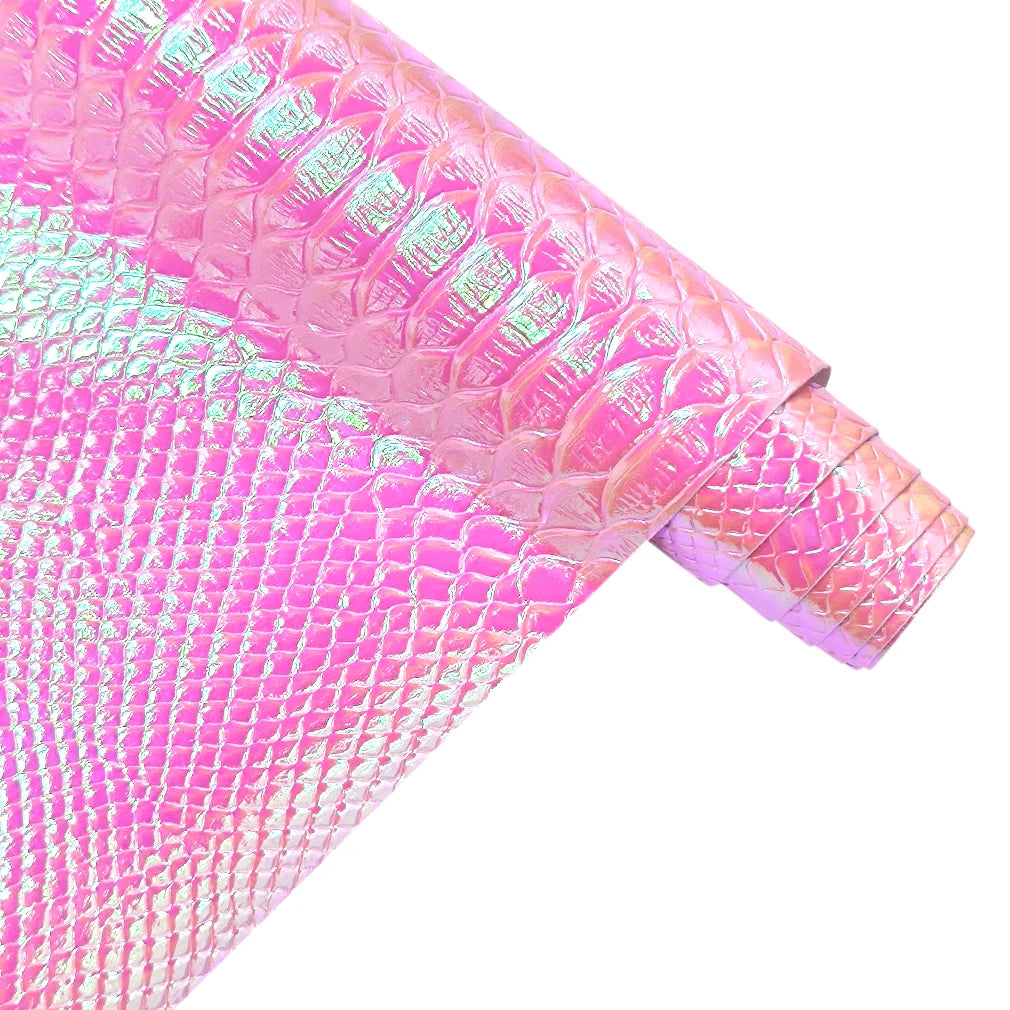 30x135cm Holographic Crocodile Skin Vinyl Iridescent Pink Alligator Faux Leather Embossed Craft Fabric for DIY Sewing Project