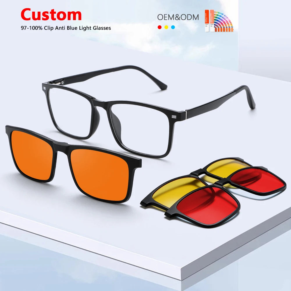 Factory Direct Sale OEM ODM Custom Logo Fashion Round Frame Magnetic Clip Eyeglasses Women Men Anti Blue Light Blocking Glasses