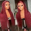 Wholesale Hot Selling Colored Wig Curly Human Hair Wigs Water Wave  99j Color Pre Plucked Burgundy Lace Wig