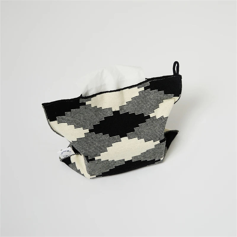 QSMX New Custom Geometric Pattern 100% Cotton Knitted Tissue Box Daily Use Home Decoration