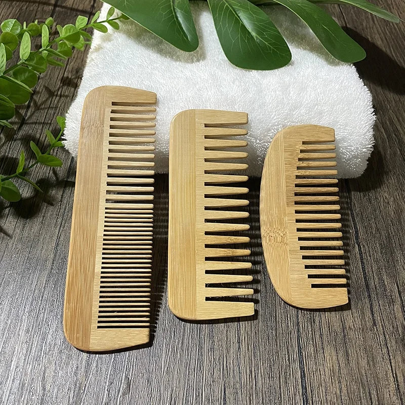 Eco-friendly Natural Bamboo Hair and Beard Comb Handmade Anti-static Wide Tooth Comb for Hotel and Salon Use
