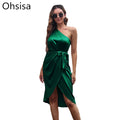 Factory Customized Women 2022 Ribbed  One - Shoulder Dress Satin Wrap Skirt