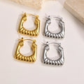 Stainless Steel 18K Gold Plated U-Shape Small Hoops Huggie Oval Modern Textured Twist Hoop Earrings