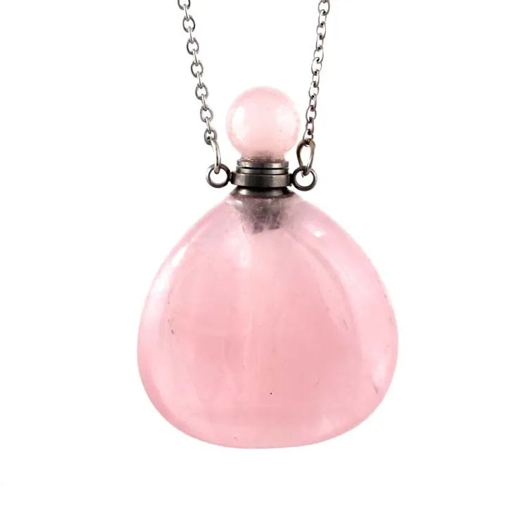 Diy Verified Supplier Natural Rose Quartz Crystal Essential Oil Bottle Pendant Rose Quartz Heart Perfume Bottle for Necklace Folk Crafts