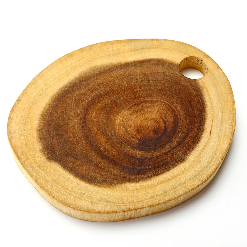 Round Wooden Natural Acacia Wood Sustainable Handmade Tree Bar Serving Platter Cutting Board