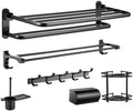 Black Space Aluminum Foldable Bathroom Hardware Pendant Set Includes Bathroom Towel Rack for Home Use
