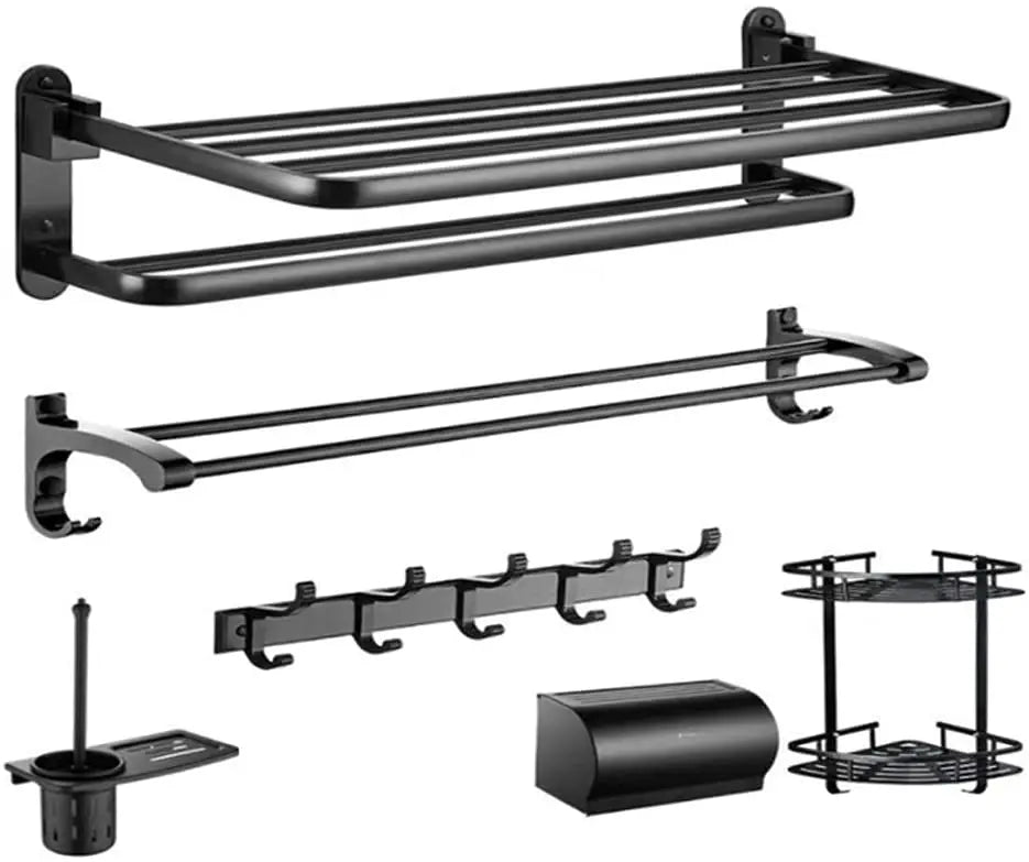 Black Space Aluminum Foldable Bathroom Hardware Pendant Set Includes Bathroom Towel Rack for Home Use