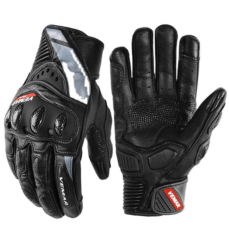 VEMAR Motorcycle Racing Leather Gloves Retro Race Track Gloves Men Touch Screen Riding Gloves Motorcycle Driving Cycling Guantes