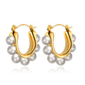 High End Fashion Elegant Gold Plated Pearl U Shaped Round Clip on Earrings Waterproof Stainless Steel Circle Hoop Earrings