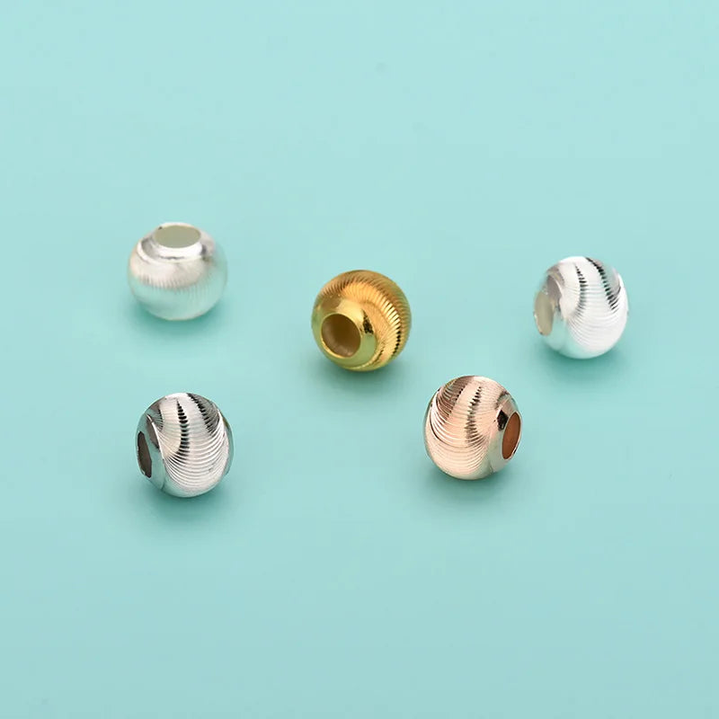 4mm -8mm Fashion 925 Sterling Silver Round Sparkle Watermelon Charm Beads for Jewelry Making Accessories Supplies
