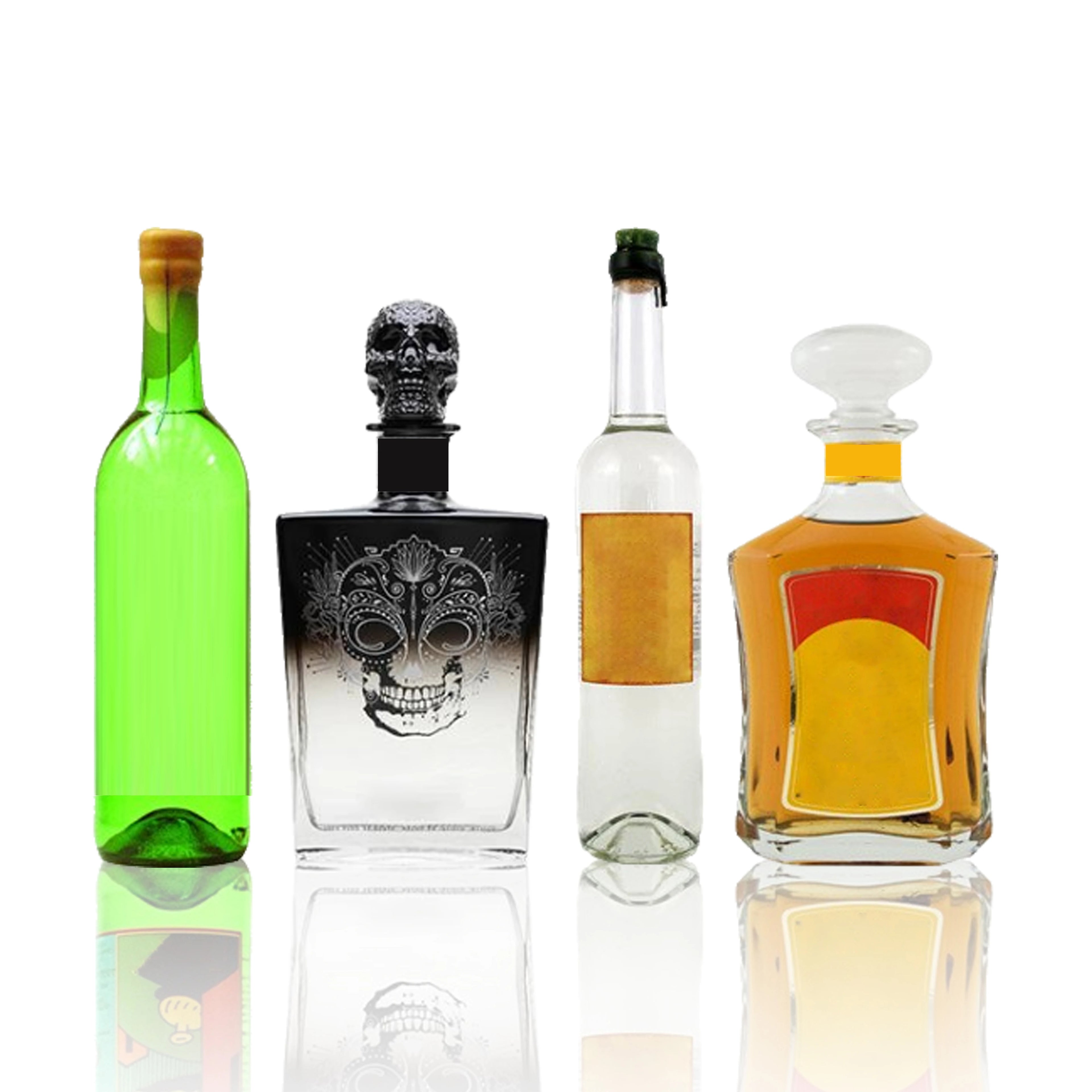 Custom Mini Blue Black Green Skull Round Square Shape Mexica Tequila Bottle Factory 375Ml 500Ml 750Ml Tequila Glass Bottle