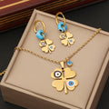 High Quality 18K Gold Stainless Steel Jewelry Set Fashion Flower Unique Eye Necklace Bracelet Earring Set Women N1066