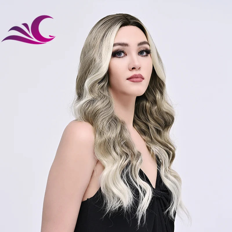 Ombre Ash Blonde Colored Wig Heat Friendly Synthetic Lace Front Women Wigs
