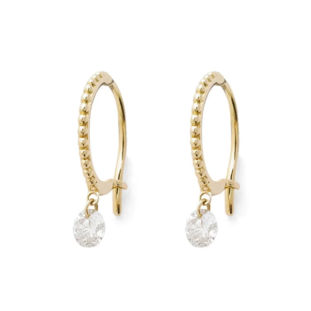 LOZRUNVE Silver 925 Jewelry Elegant Solitaire Diamond Drop Beaded Hoop Earring