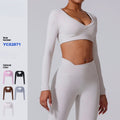 Fall Women Crop Top Long Sleeve Padded Backless Sports Yoga Shirt Workout Sport Top