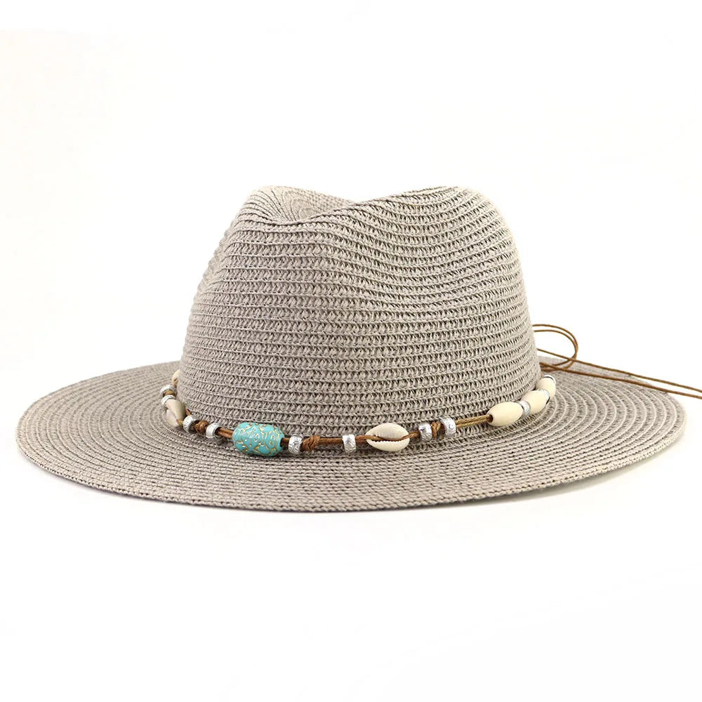 Wholesale Paper Panama Fedora Straw Hat Top Sunblock Beach Straw Fedora Hat for Women Men Outdoor Sun Shade