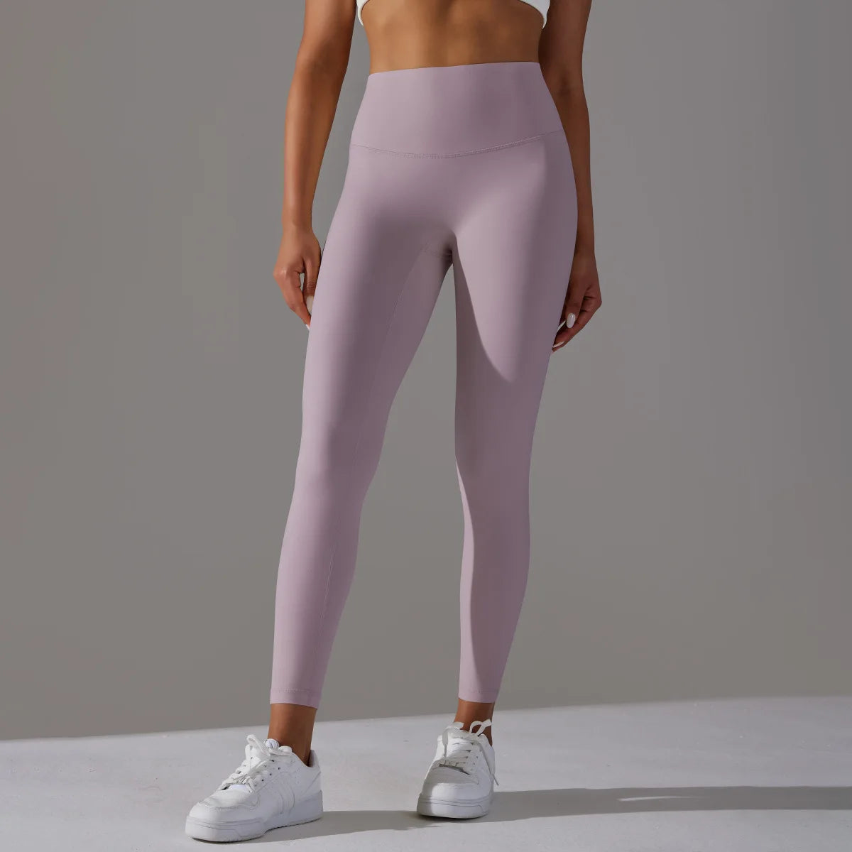 Pink Gym Sports Leggings Seamless Yoga Pants Tummy Control Knitted Fabric Solid Style Yoga Leggings Workout Sets