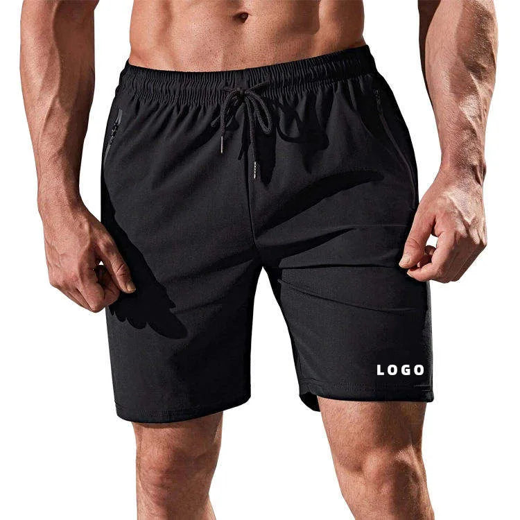 Custom Quick Dry Polyester Spandex Sports Shorts Gym Zipper Pockets Drawstring Men's Shorts