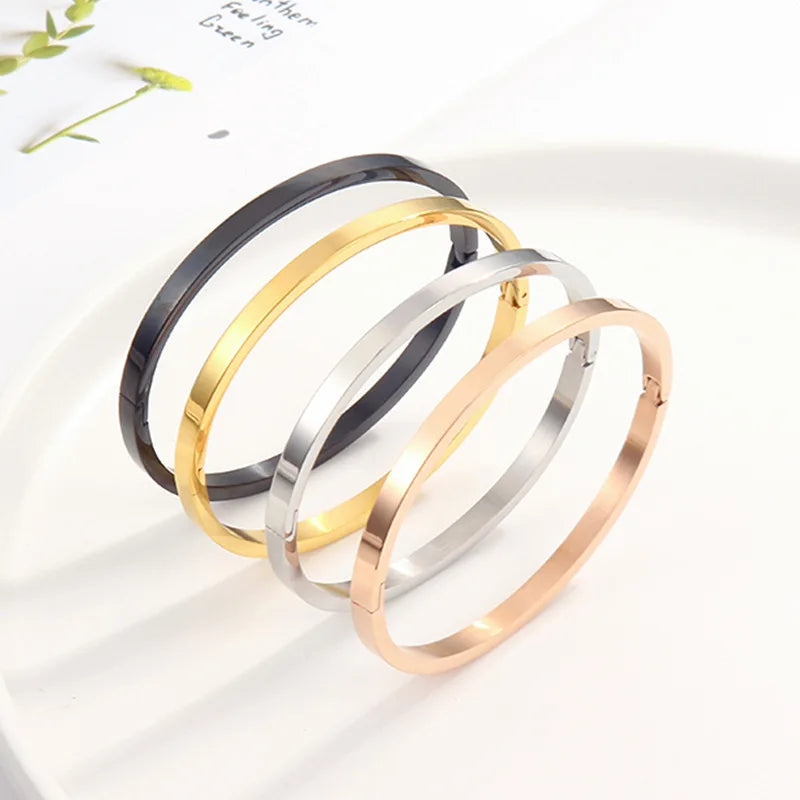 MECYLIFE Fashion Jewelry Stainless Steel Women's 4MM Custom Engraving Bangle Bracelets for WOMEN