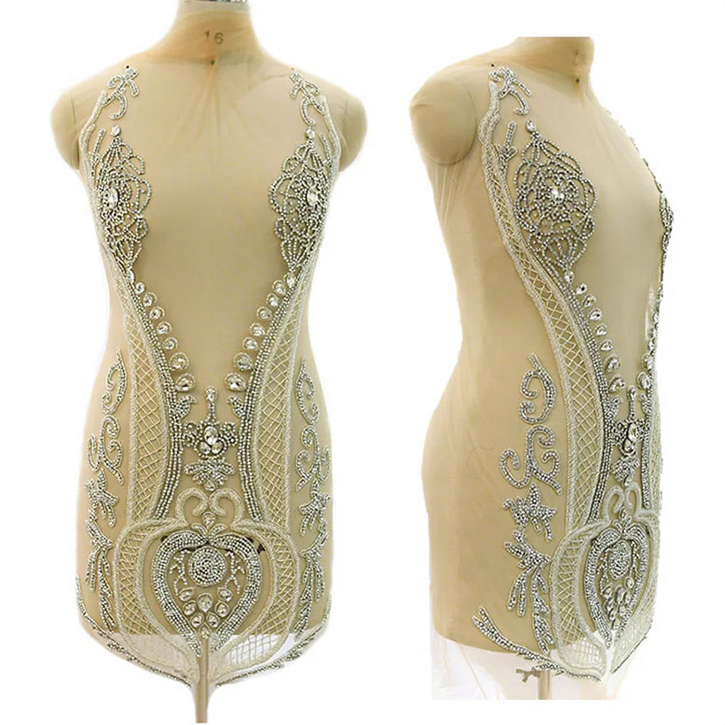 Keering New Arrivals Large Size Diamond Crystal Stones Panel Dress Fabric Applique for Dress Patterns Design WDP-390