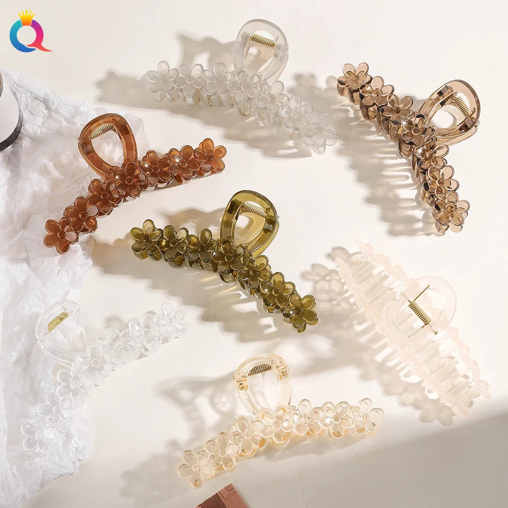 QIYUE Large High-end Flower Hair Clip Plate Hair Grab Back Head Shark Clip Hair Accessories