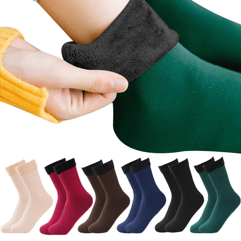 Women's Warm Snow Socks Thickened Velvet Mid-calf Versatile Solid Color Floor Socks