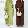 Loriya 2023 Islamic Clothing 2pc Set Satin Girls Plain Modest Abaya Muslim Hijab Dress Women Abaya Dubai Casual Dresses