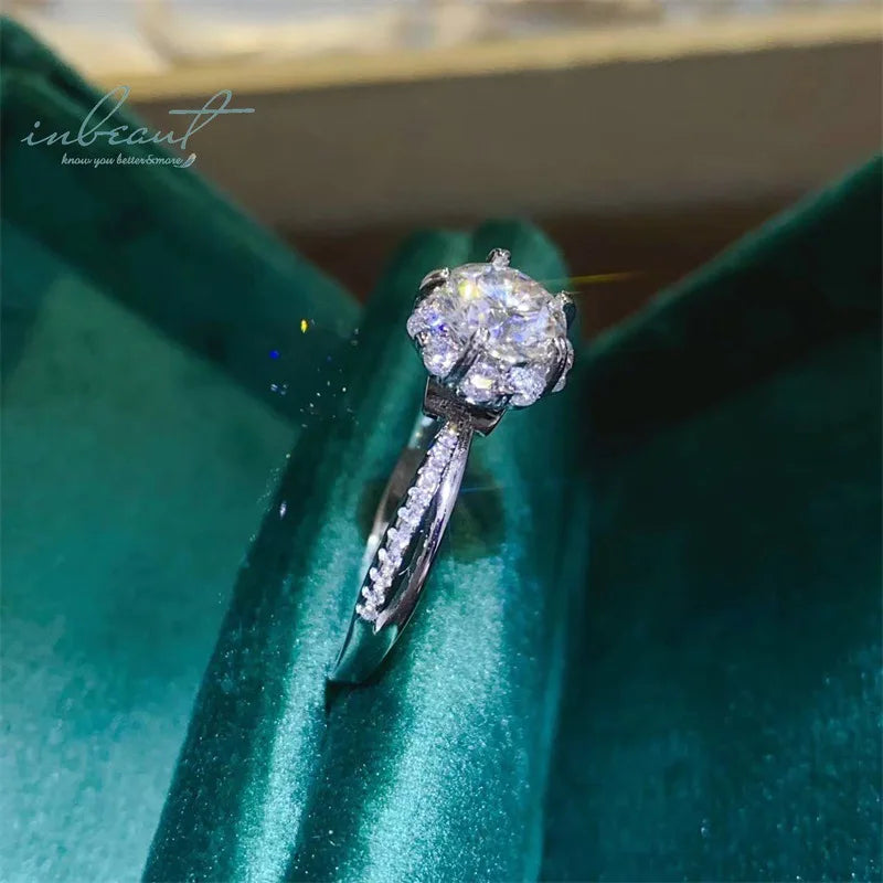 Silver 925 Original 1 Carat Brilliant Cut Diamond Test Past Sparkling D Color Moissanite Blossom Ring for Wedding Fine Jewelry