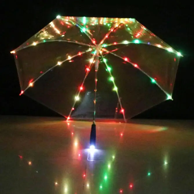 Flashing Light Cool Adults 38" Arc POE/ PVC clear Solar Umbrella With Light