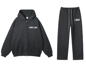 Wholesale Custom Logo Hoodie 100% Cotton Full Zip up Plus Sized Men's Hoodies Sweatshirts Sets