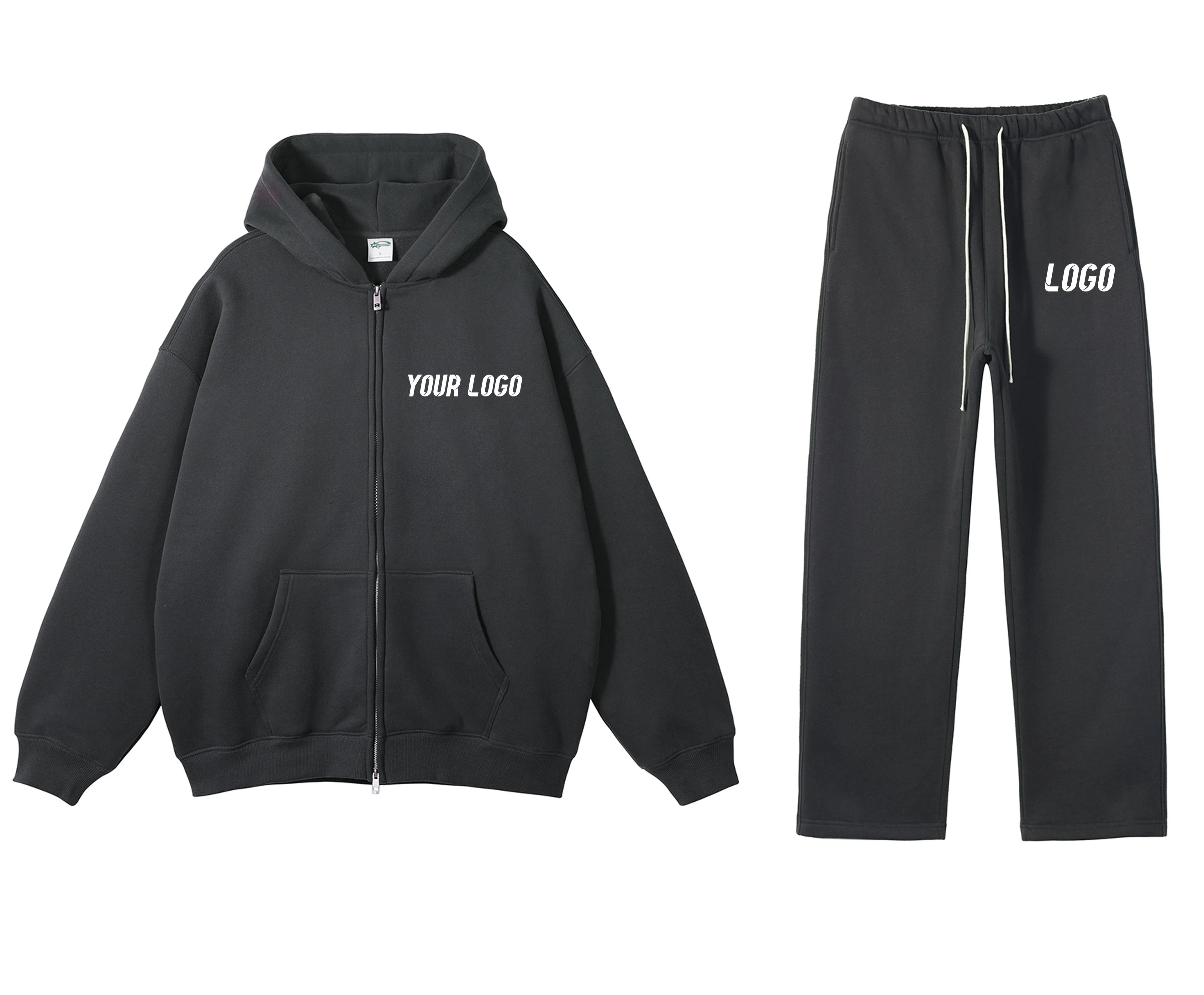 Wholesale Custom Logo Hoodie 100% Cotton Full Zip up Plus Sized Men's Hoodies Sweatshirts Sets