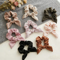 Fashion Pure Color Satin Fabric Bow Girls Hairband Rabbit Ears Bowknot Elastic Scrunchies for Women Girls