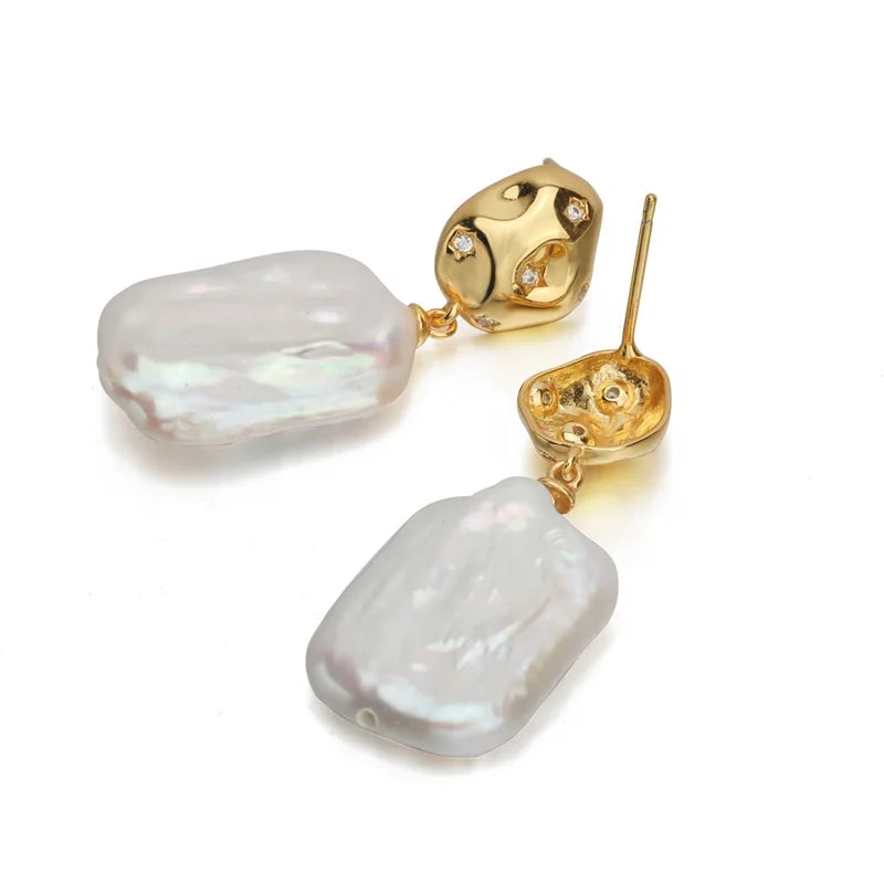 Original S925 925 Silver Freshwater Pearl Jewelry Irregular Baroque Pearl Earrings Beautiful Fine Jewelry for Girls