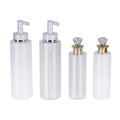 Luxury 200ml 250ml 300ml 500ml  White  Empty Conditioner Shower Shampoo Gel Plastic Pump Bottle with Gold Edge